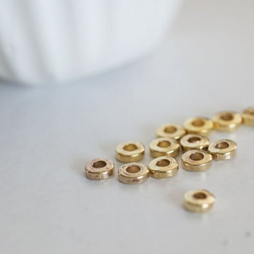 Rondelles tube laiton doré, fournitures créatives, perles dorées, création bijoux, perles intercallaires,sans nickel,lot de 50, 6mm-g1343