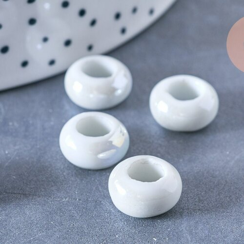 Perle porcelaine blanche irisé donut, fournitures créatives, perle céramique, fabrication bijoux, céramique blanche, lot de 10, 12mm,g3312