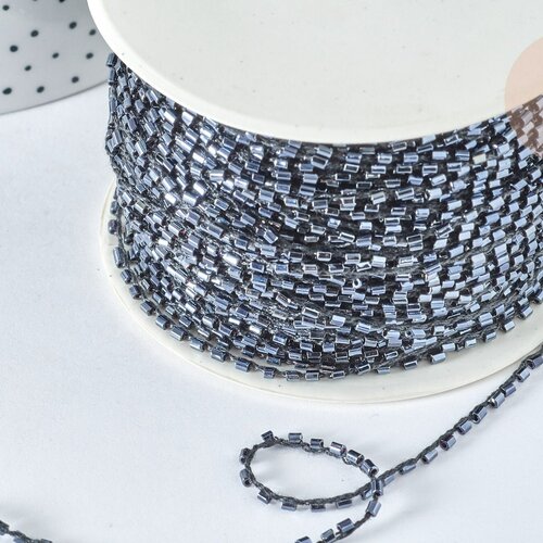Cordon perles noires irisées nylon 1,5~3mm, création bijoux couture broderie, le mètre g7475