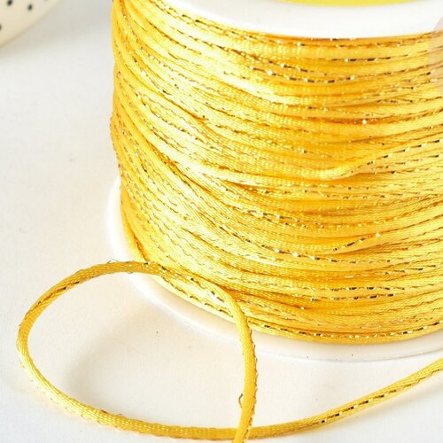 Cordon jaune poussin fil doré métallisé en queue de nylon 1,5mm, cordon satiné création bijoux, le mètre g7469