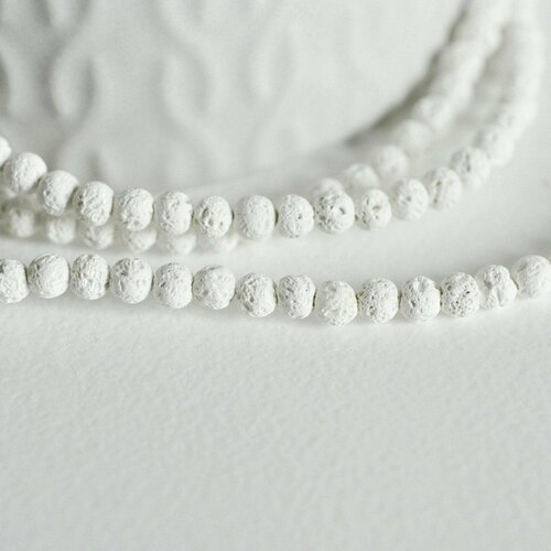 Perles lave blanche, perle ronde,lave naturelle, lave blanche, pierre naturelle, création bijoux, fil de 90pcs ,4mm-g590