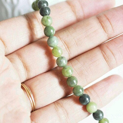 Perle jade vert olive ronde, bijou pierre naturelle, jade vert, pierre naturelle,perles jade,perle pierre,6mm,le fil de 60 perles g3804