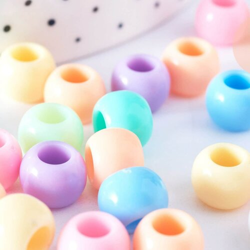 Perle rondelle en plastique multicolore 10mm , perle enfance en plastique coloré, couleurs mélangées,lot de 50 perles g6397