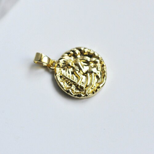 Pendentif médaille ronde vierge laiton doré 18k, un pendentif doré astrologique création bijoux,16.5mm, l'unité g3644
