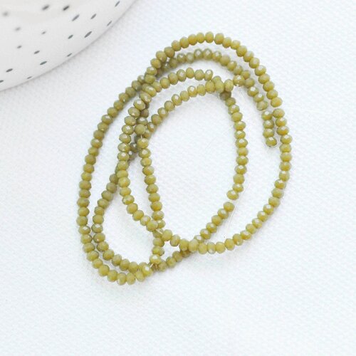 Perles toupies vert kaki, perles bijoux, perle cristal vert, fourniture créative, fil de 32cm, 3mm g3727