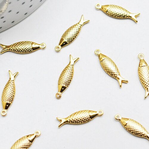 Breloque poisson acier doré 14k, pendentif acier doré inoxydable,pendentif bijoux sans nickel, 21mm, l'unité, g1529