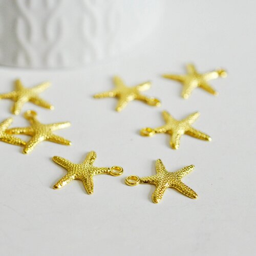 Pendentif étoile de mer dorée, pendentif collier,pendenti marin,creation bijoux, pendentif laiton doré,19mm,les 10-g550