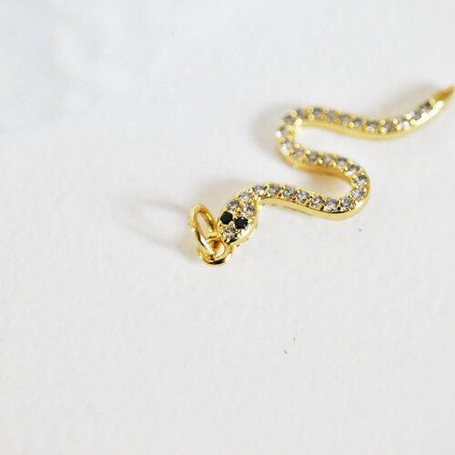 Breloque serpent laiton doré 18k cristal,sans nickel,cadeau anniversaire,création bijoux,pendentif animal, pendentif zircon,29.5mm,g2661