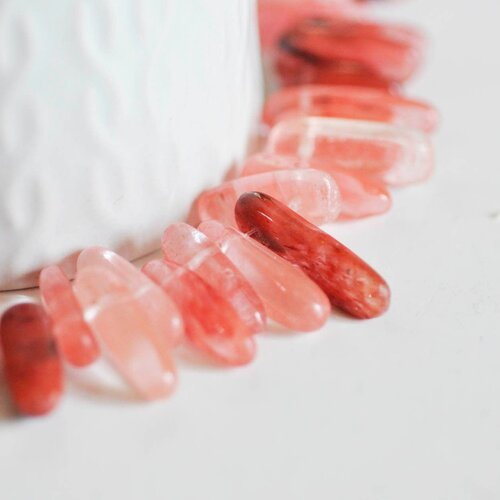 Perle cherry quartz, fournitures créatives,perle pierre,quartz naturel, pierre précieuse,pierre naturelle,13-22mm,le fil de 60 perles-g1222