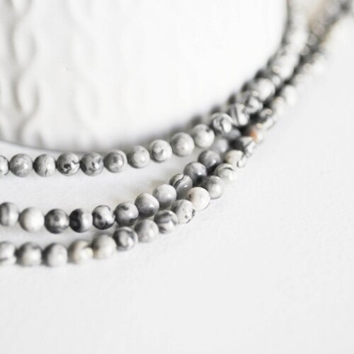 Perles jaspe picasso gris,perles rondes, jaspe gris,pierre naturelle,perles jade,perles pierre,le fil de 83 perles,4mm-g943