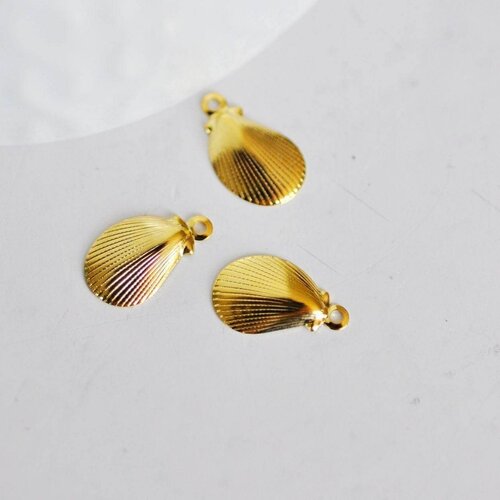 Breloque coquillage acier doré 14k, fournitures bijoux,pendentif coquillage,acier doré,pendentif bijoux,sans nickel, lot de 10,12mm-g897