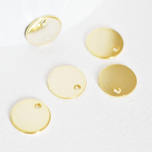 Pendentif médaille ronde acier doré vendu par lot de 10, pendentif doré,sans nickel,acier doré, création bijoux,médaille or,10mm-g71