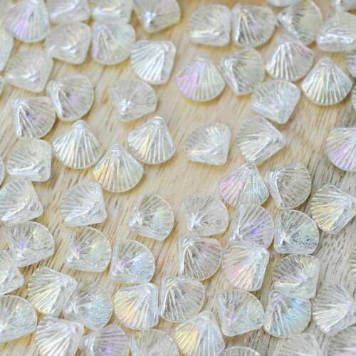 Perle coquillage verre transparent irisé, perles verre tchèque, perle coquille, verre violet, creation bijou,10.5mm, lot 10 perles g4374