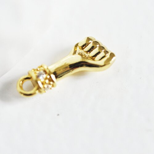 Breloque main poing laiton doré 18k cristal zircon,pendentif zircon pour création de bijoux,14.5mm, l'unité g5257