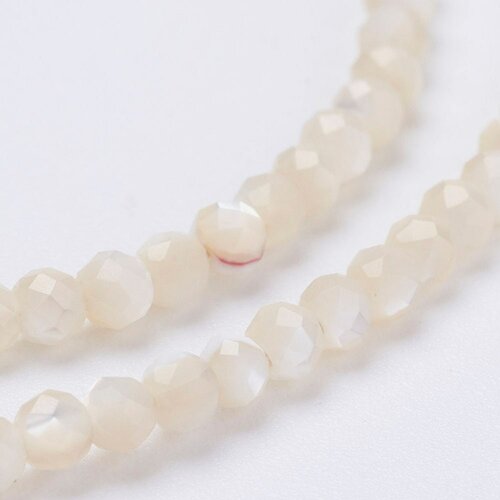 Perle nacre blanche naturelle ronde facettée,perle coquillage ivoire,perle coquillage,création bijoux,2mm, le fil de 40cm g5623