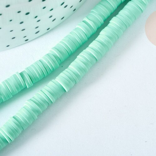 Perles polymère rondelle vert clair 6x1 mm heishi, fabrication bijoux, perles plastique, le fil de 44.9cm g7188