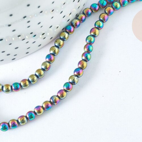 Perle ronde hématite de synthèse multicolore 4mm, création bijoux diy, le fil de 39cm g7403