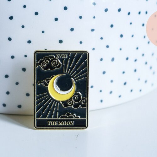 Broche pins carte tarot la lune mystique émail noir doré émail 30.5mm,broche dorée,décoration veste,l'unité g6718