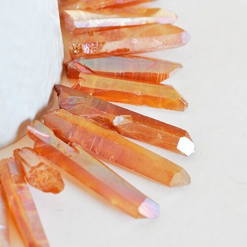 Perles cristal de roche orange irisé, fournitures créatives, pierre brute, création bijoux, perle pierres, pierre naturelle, lot de 5-g977