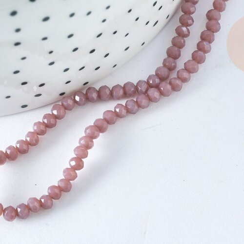Perles rondelle abacus verre opaque facettée violet mauve 3x2.5mm, bijoux cristal, fil de 39cm g7449