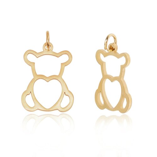 Golden steel heart teddy bear pendant, gold charm, gold stainless steel, nickel-free pendant, 18mm, g5735 unit