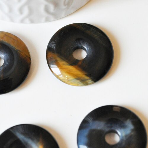 Pendentif donut oeil de tigre 30mm,pendentif pierre naturelle,oeil de tigre naturel, pendentif pierre cercle, l'unité g4492