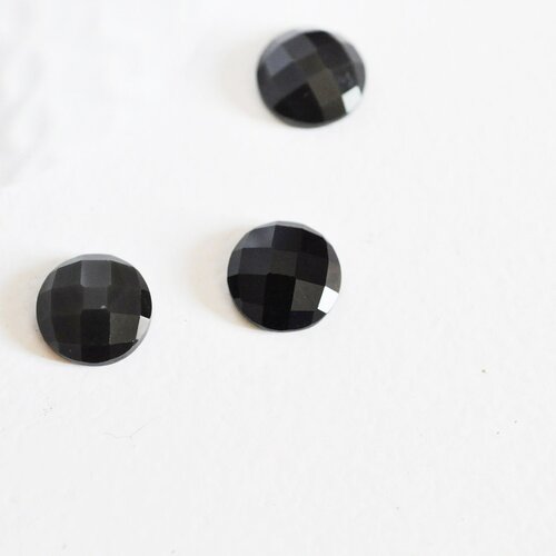 Cabochon obsidienne à facettes, cabochon rond, obsidienne naturelle,pierre naturelle, cabochon pierre, création bijoux,11mm-g2254