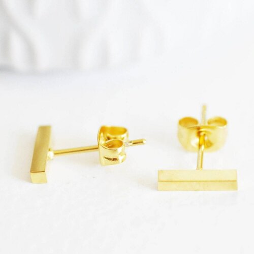 Boucles puces acier doré rectangle, bijoux doré, création bijoux, minimaliste,sans nickel,la paire, boucle acier,6mm - g212