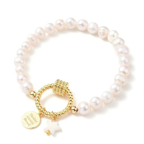 Bracelet élastique perles naturelles laiton doré bijoux doré , cadeau anniversaire femme, sans nickel, bracelet breloques,50mm g4105