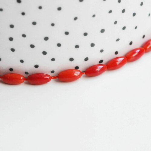 Perle ovale bambou de mer(imitation corail rouge), fabrication bijoux,grain de riz,corail rouge,corail naturel, fil 50 perles,8x4mm g3522