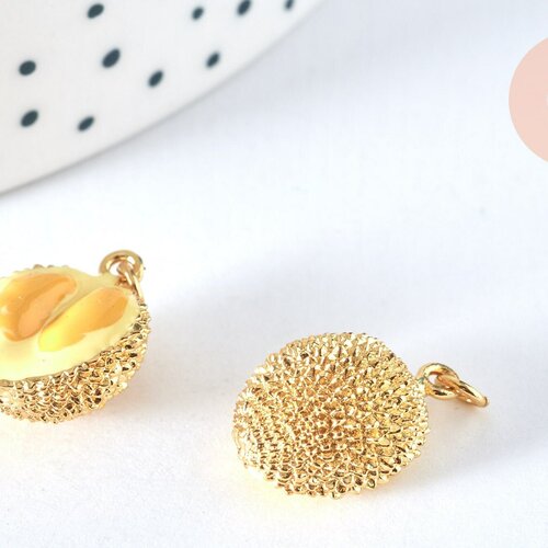 Pendentif fruit durian laiton doré 18k émail jaune 17mm,pendentif fruit création bijoux, pendentif doré, l'unité g6823
