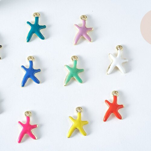 Breloque étoile de mer émail multicolore 17mm, création bijoux vacances, lot de 5 g7420