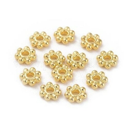 Rondelles fleurs laiton doré, perles dorées, création bijoux, perles intercallaires, perle fleur,4.5mm, lot de 50 g5600