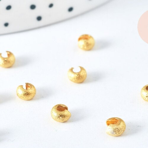 Caches perles texturées à écraser en laiton, or, 3 mm de diamètre, lot de 20 g6891