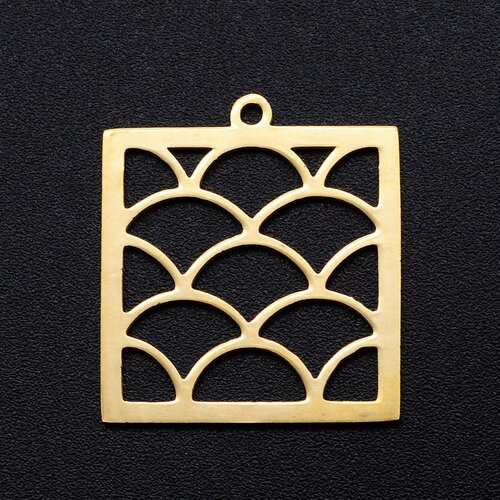 Pendentif carré vagues acier doré 22mm, breloque acier inoxydable doré, pendentif sans nickel, création bijoux, l'unité g6122