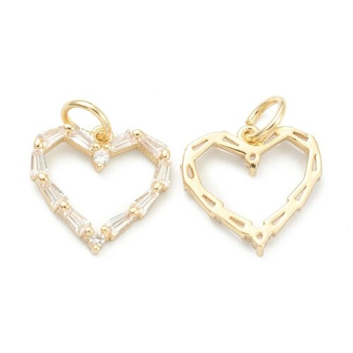 Pendentif coeur laiton doré 18k et cristal zircon 12mm,pendentif laiton amour pour création bijoux,l'unité g6182