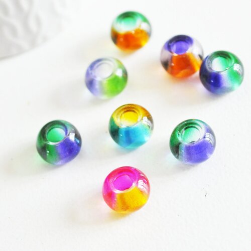 Pendentif donut verre multicolore, un pendentif rond verre pour vos créations de bijoux,15x10mm, lot de 2,g3276