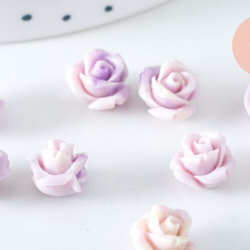 Perle fleur de rose résine violette 10x8mm, création bijou doré fleur, bijou romantique, le lot de 10 g6330