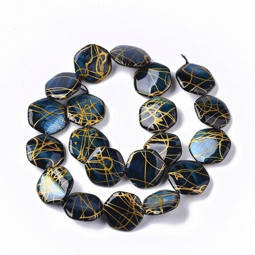 Perle hexagone nacre naturelle bleu or, perle hexagonale, coquillage pour création bijoux,20mm, le lot de 20 perles g3823