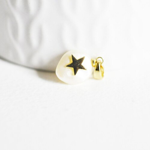 Pendentif perle naturelle keshi étoile dorée,porte bonheur,perle eau douce,création bijou,perle naturelle blanche,17-27mm, l'unité,g1954
