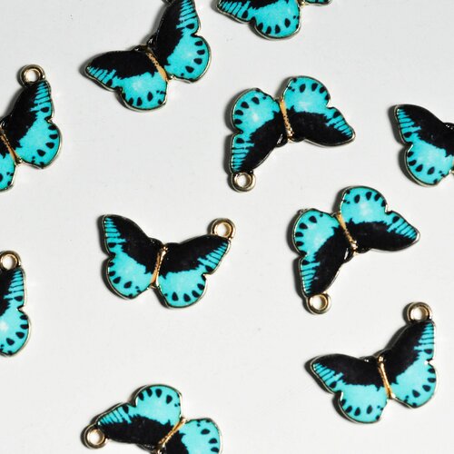 Pendentif papillon émail bleu zamac doré , pendentif sans nickel,creation bijoux, poisson doré, pendentif doré,20mm lot de 5 (8.6g) g4570