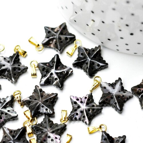 Pendentif étoile de mer noire nacre naturelle doré,pendentif étoile nacre,coquillage noir,création bijou, 18mm, l'unité g4366