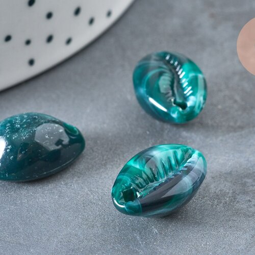 Marbled green cauri shell pendant, acrylic pearl, cauri, jewelry creation, jewel shell, shell, 19mm, the 10- g1228