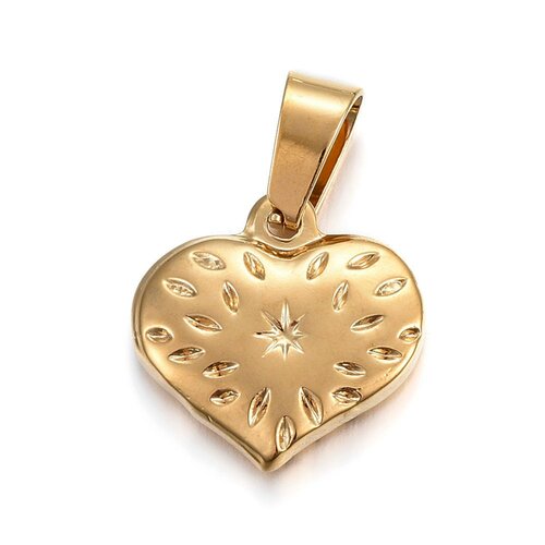 Pendentif coeur gravé 15mm en acier doré, breloque doré, acier inoxydable doré, pendentif sans nickel, création bijoux, l'unité,g6031