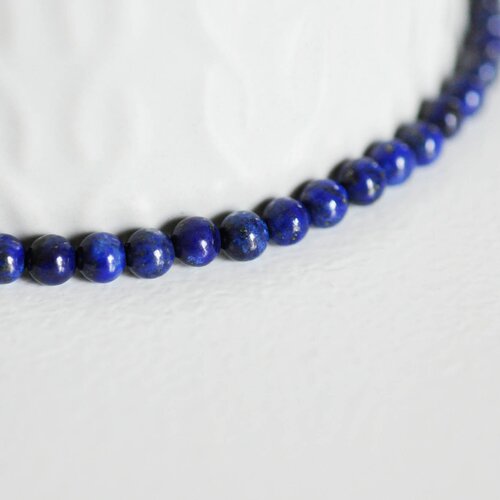 Perle lapis lazuli ronde 4mm, lapis bleu,pierre naturelle, création bijoux,perles pierre,lapis naturel,le fil de 19,3 cm-g20