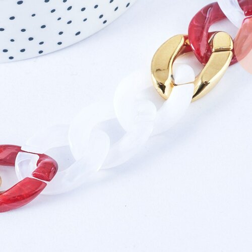 Grosse chaîne rouge or blanc acrylique 29.5mm, chaîne acétate, création de bijoux, chaîne plastique, mètre,g5948