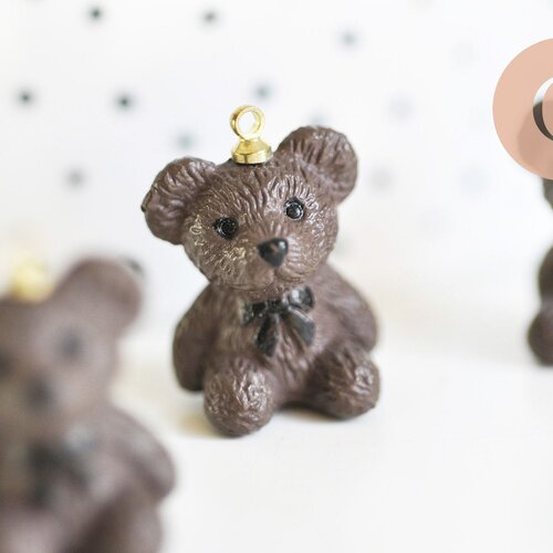 Pendentif ourson laiton résine marron 21mm, pendentif laiton jouet, bijou d'enfance,l'unité g6236