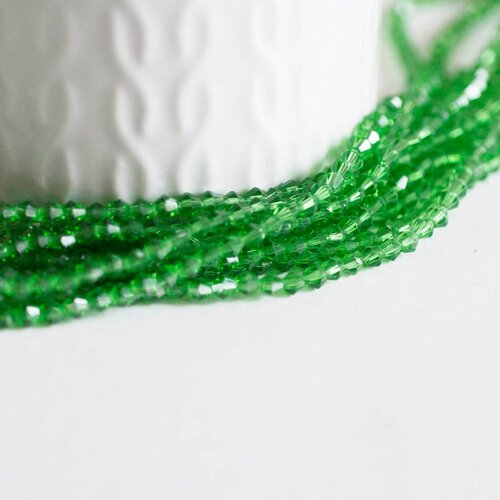 Perles cristal toupies facette vert transparent, perles bijoux,fourniture créative, perle bicone facette,fil de 47cm, 3mm g322