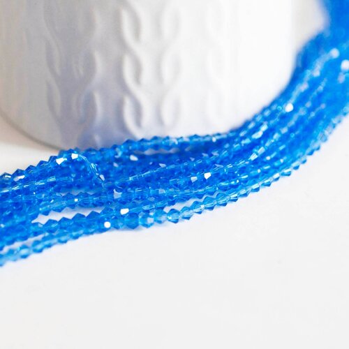 Perles cristal toupies à facette bleu transparent 3mm,perles bijoux, perle cristal bleu, fil de 46cm ,g2853