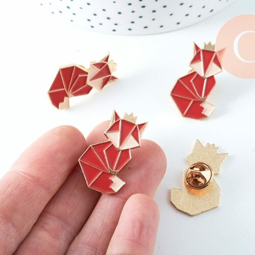 Broche pins renard roux origami doré émail orange 31.5x19mm,broche dorée,creation bijoux,décoration veste,l'unité g6729